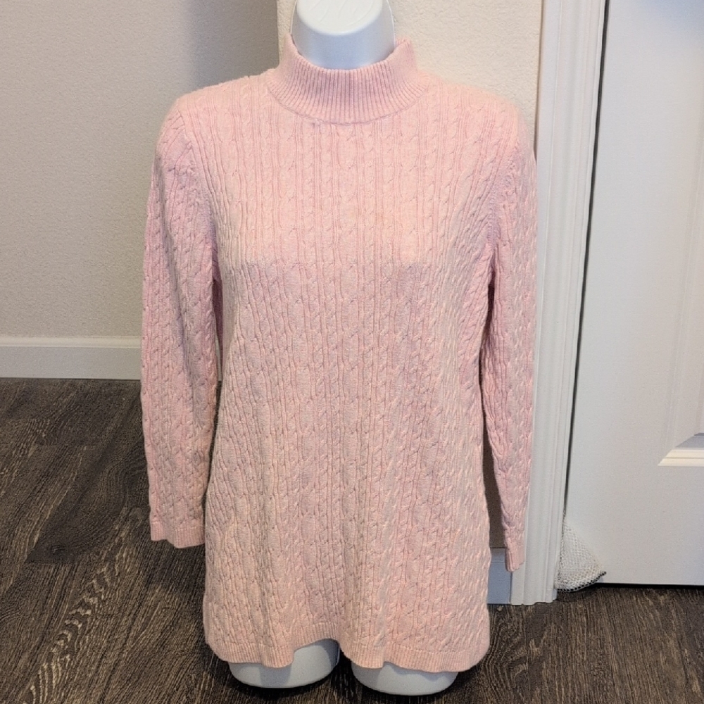 Land's End Women's Pink Cable Knit Sweater